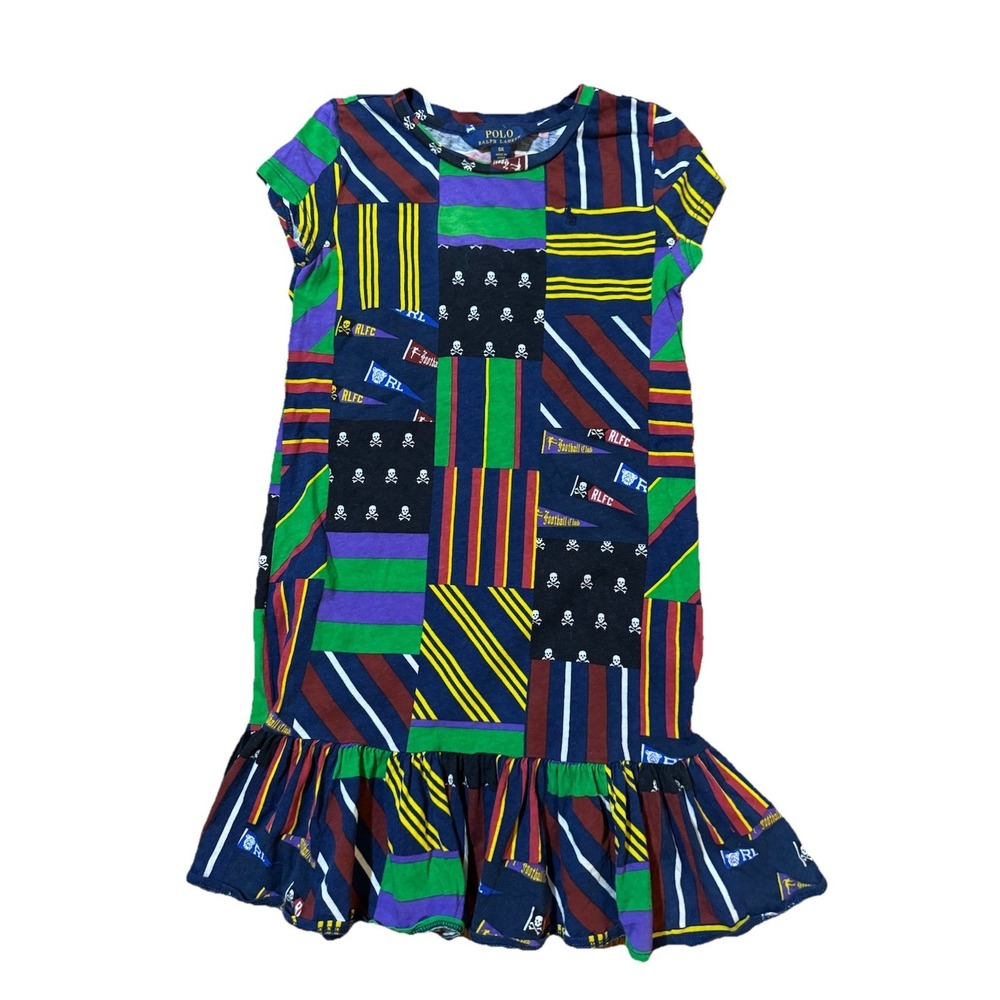 Polo Ralph Lauren Girls 6x Football Club Patchwork Drop Waist Dress Skull Flag